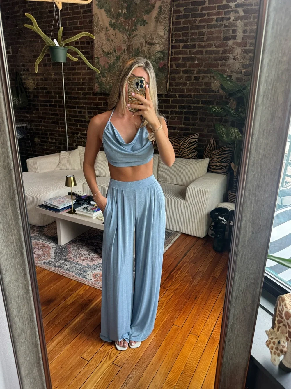 Chic Matching CO-ORD Light Blue Wide-Leg Set